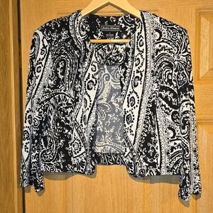 Jessica Howard Black & White Paisley Open Cardigan Jacket